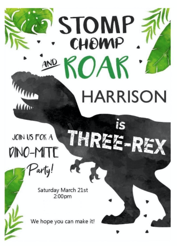 Three-Rex Birthday Party Invitation